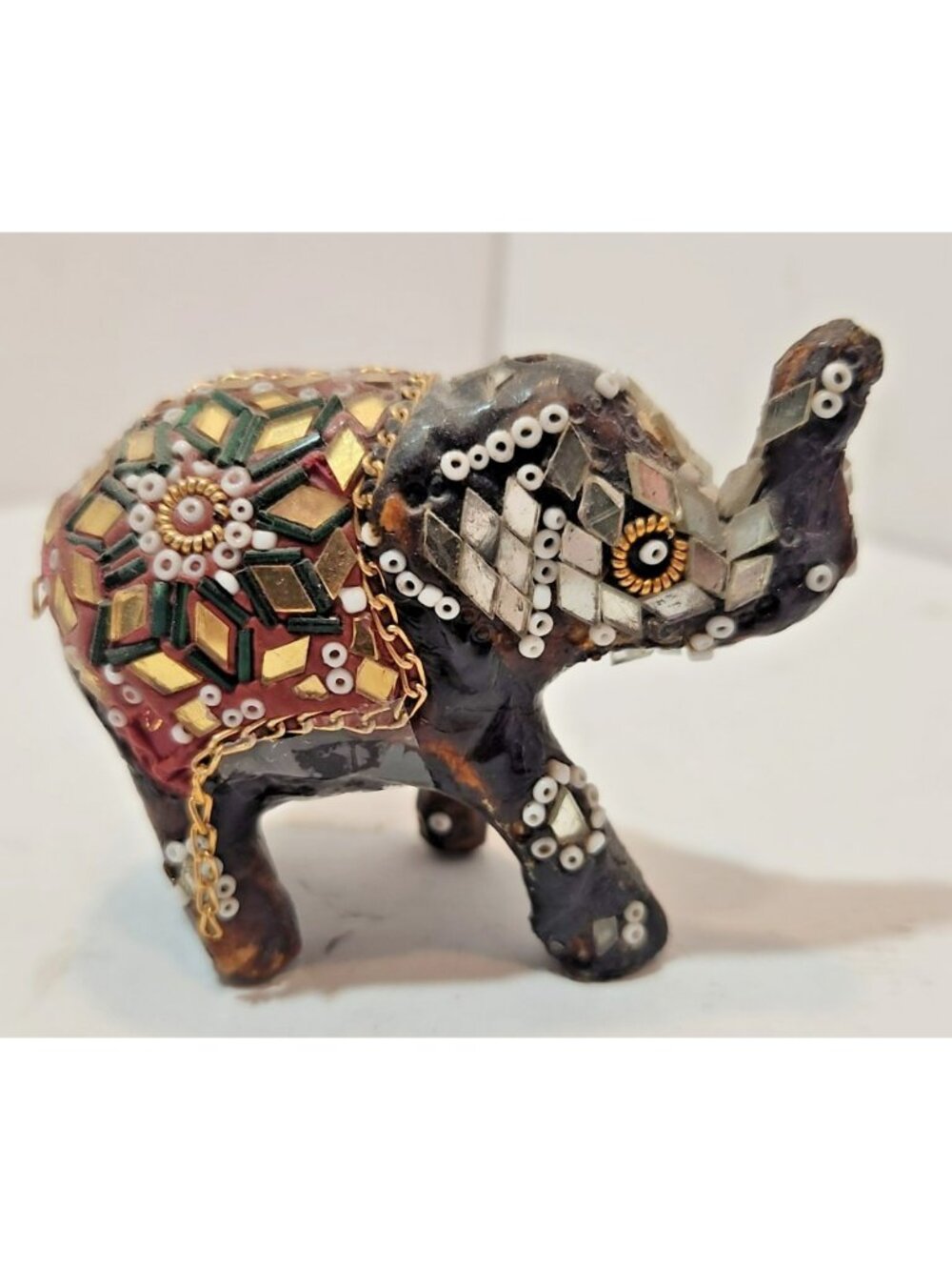 Vtg Multicolored Colorful Indian Mosaic Small Elephant Figurine 2" by 3.5"